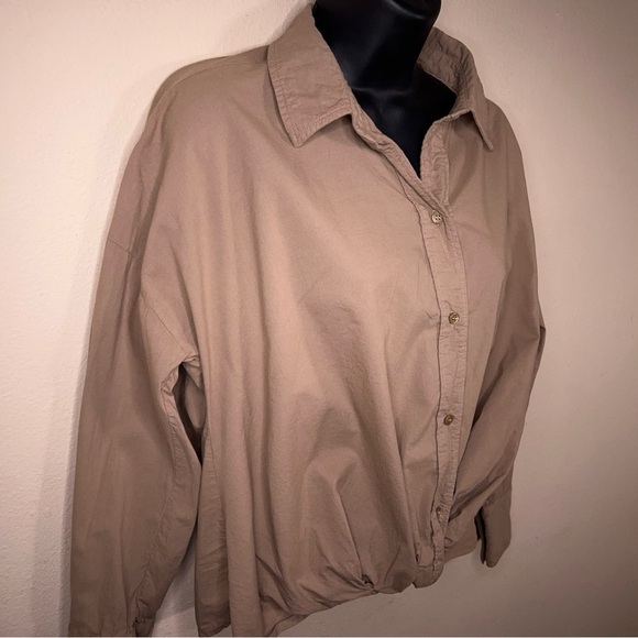New XS Stateside Beige Tan Cotton Button Up Shirt Womens Neutral Lightweight - Picture 5 of 15